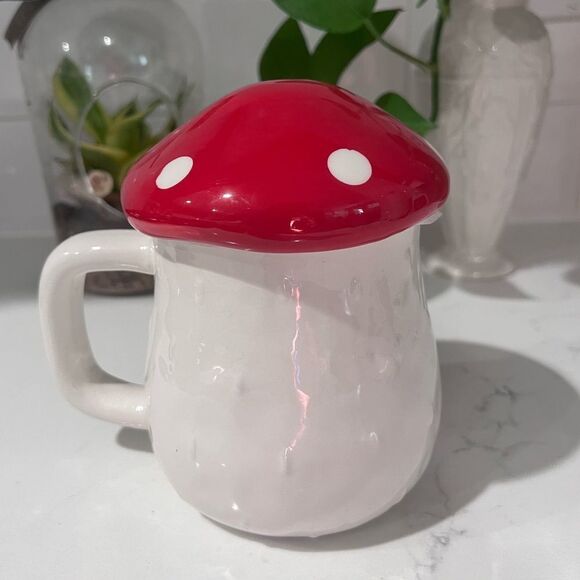 None Other - Cozy Cottagecore Goblin Forest Fairy White Ceramic Mushroom Lid Mug